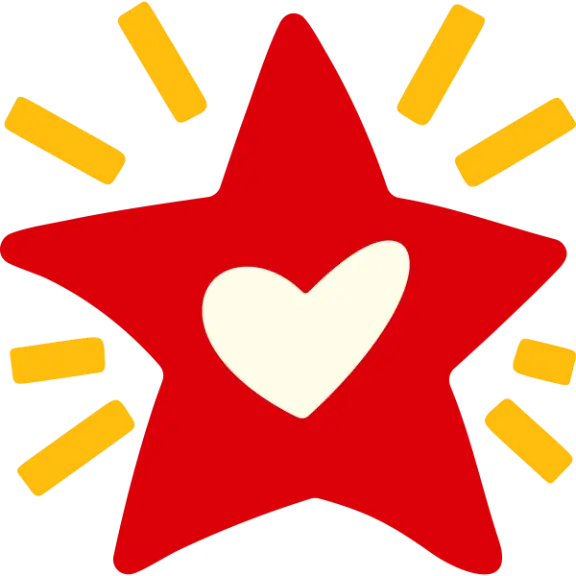 Illustration of star with heart in center and lines representing radiant action